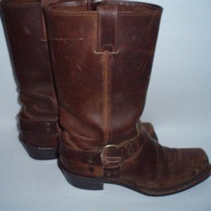 Frye Distressed/Grunge Brown Leather Harness Boots